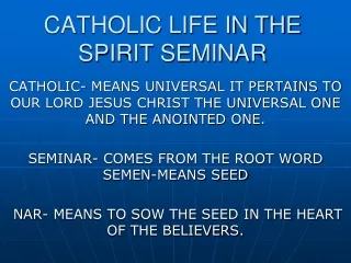 CATHOLIC LIFE IN THE SPIRIT SEMINAR