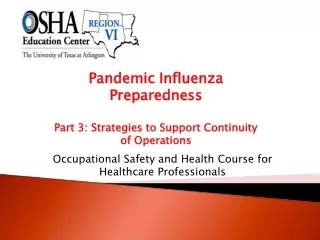 Pandemic Influenza  Preparedness Part 3: Strategies to Support Continuity  of Operations