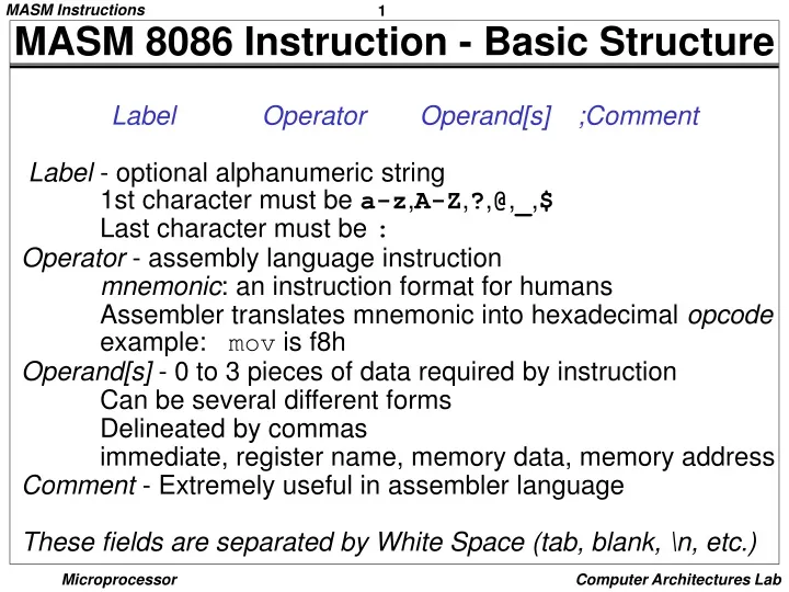 masm 8086 instruction basic structure