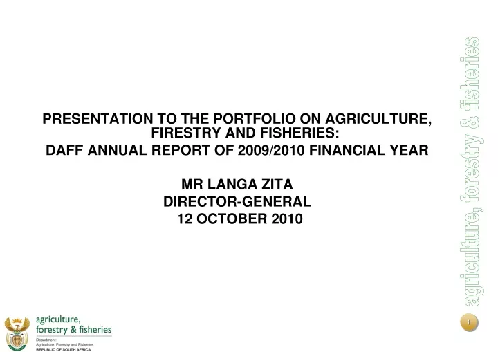 presentation to the portfolio on agriculture