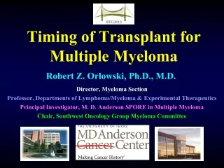 Timing of Transplant for Multiple Myeloma