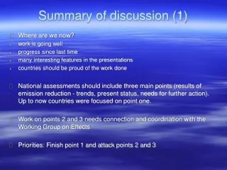 Summary of discussion (1)