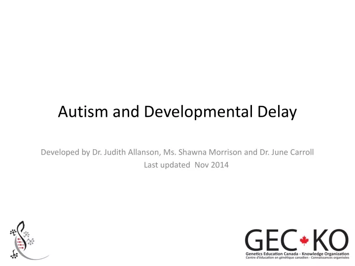 autism and developmental delay