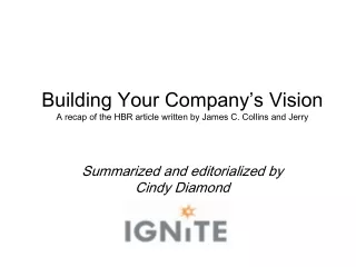 Building Your Company’s Vision A recap of the HBR article written by James C. Collins and Jerry
