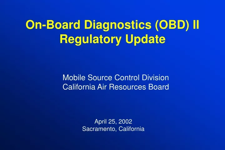 on board diagnostics obd ii regulatory update