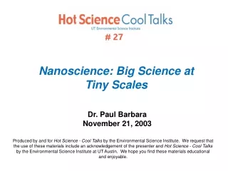 Nanoscience: Big Science at  Tiny Scales