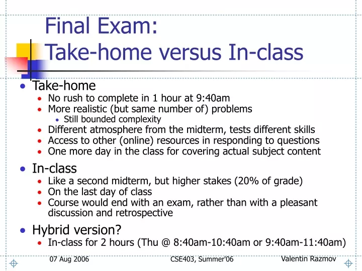 final exam take home versus in class