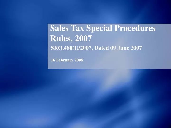 sales tax special procedures rules 2007