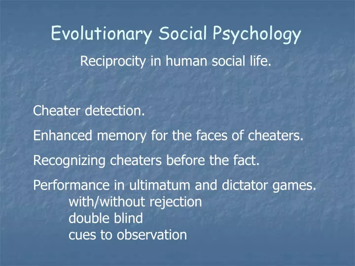evolutionary social psychology reciprocity
