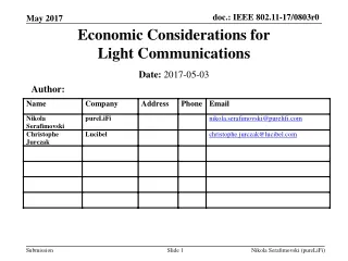 Economic Considerations for  Light Communications