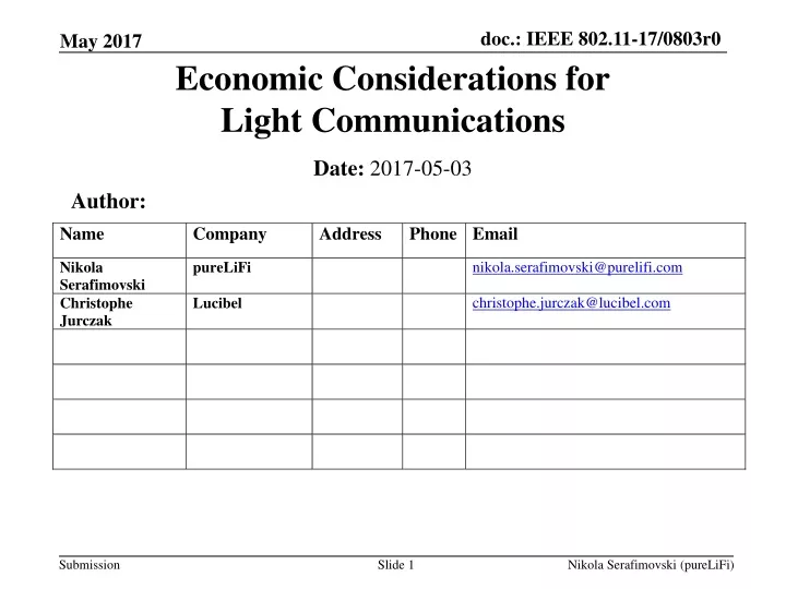 economic considerations for light communications