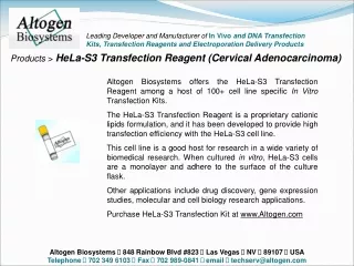 Products  &gt;  HeLa-S3 Transfection Reagent (Cervical Adenocarcinoma)