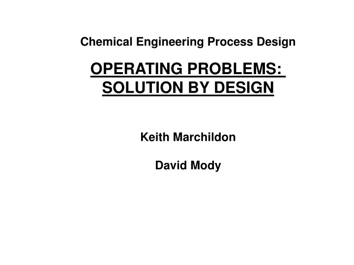 chemical engineering process design operating