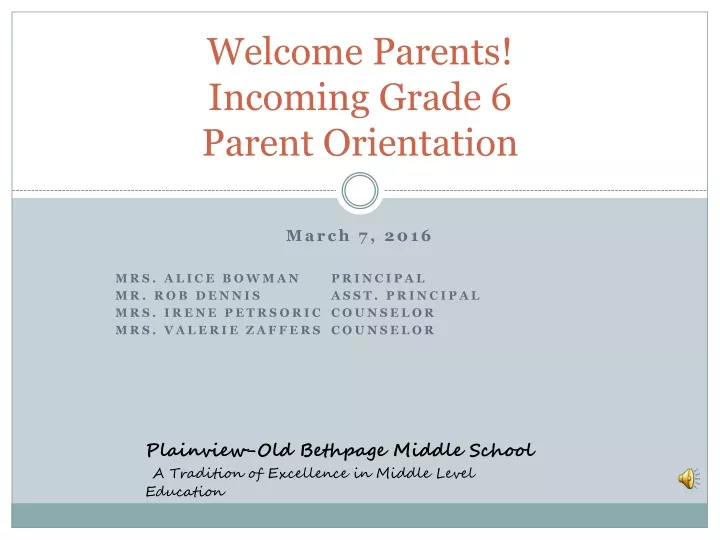 welcome parents incoming grade 6 parent orientation