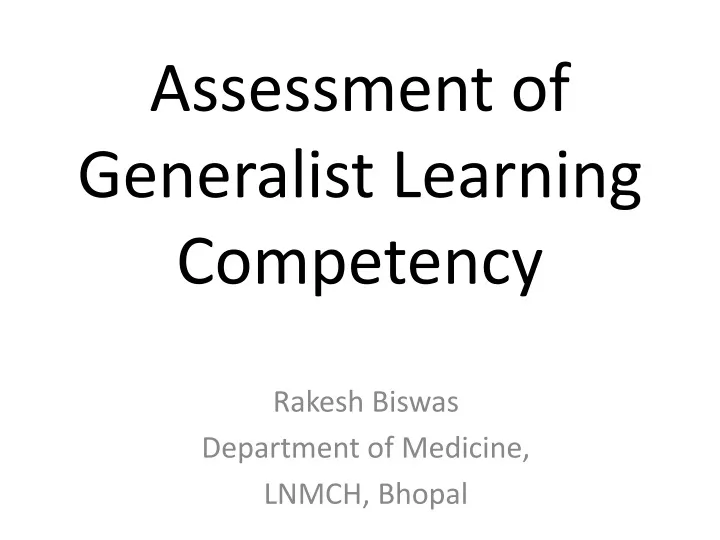 assessment of generalist learning competency