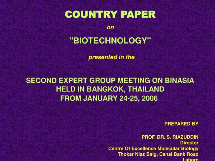 country paper on biotechnology presented