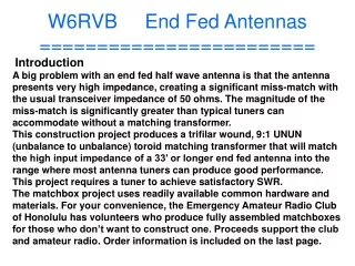 W6RVB     End Fed Antennas ========================