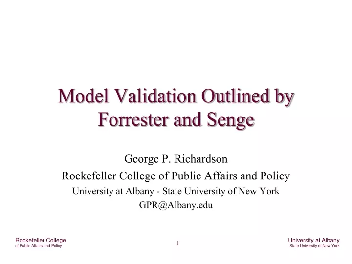 model validation outlined by forrester and senge