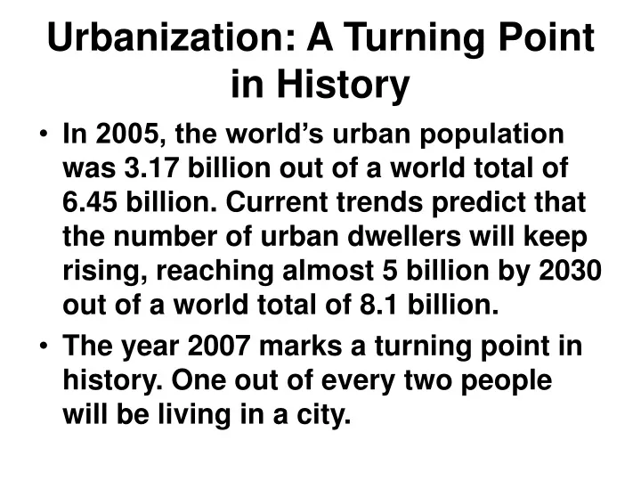urbanization a turning point in history