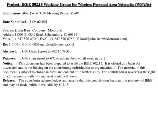 Project: IEEE 802.15 Working Group for Wireless Personal Area Networks (WPANs)