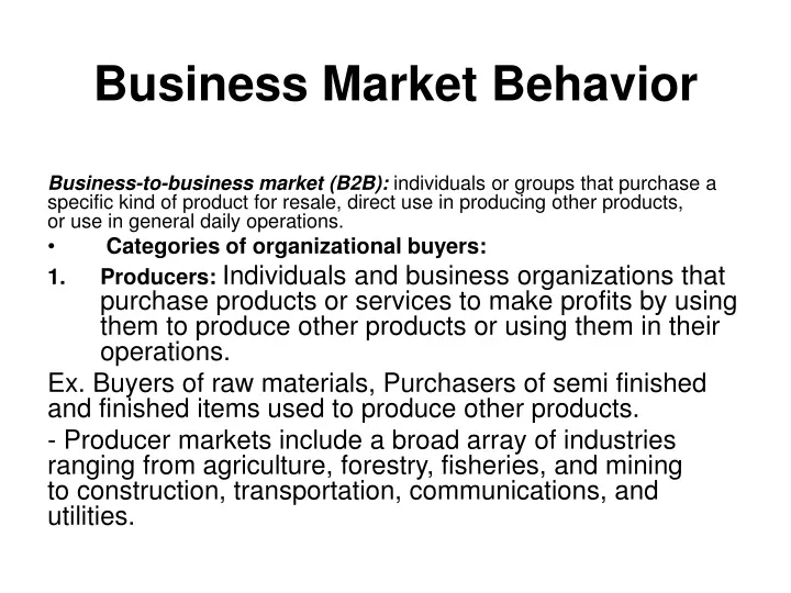 business market behavior