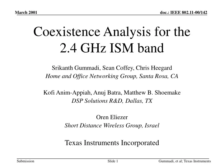 coexistence analysis for the 2 4 ghz ism band