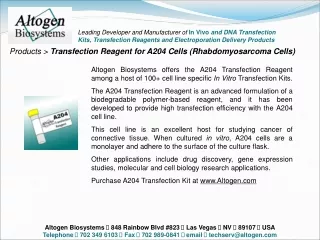 Products &gt;  Transfection Reagent for A204 Cells (Rhabdomyosarcoma Cells)