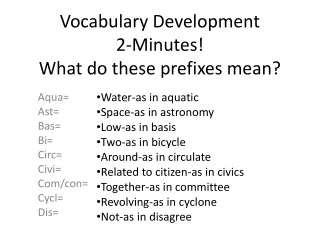 Vocabulary Development 2-Minutes! What do these prefixes mean?