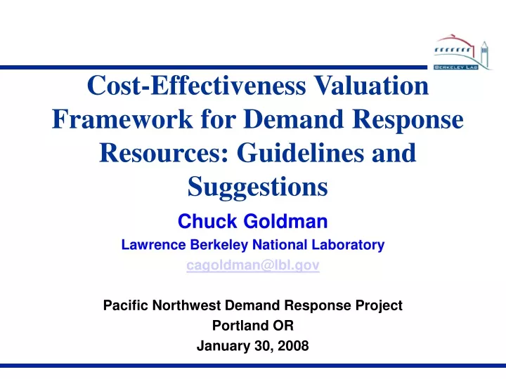 cost effectiveness valuation framework for demand response resources guidelines and suggestions