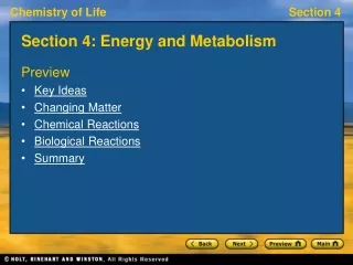 Section 4: Energy and Metabolism