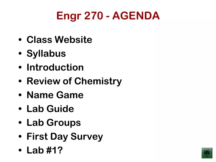 engr 270 agenda
