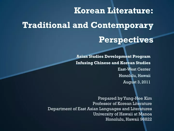 korean literature traditional and contemporary perspectives