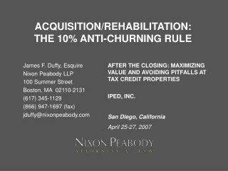 ACQUISITION/REHABILITATION:  THE 10% ANTI-CHURNING RULE