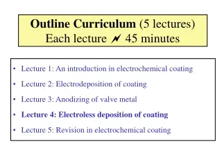 Outline Curriculum  (5 lectures) Each lecture   45 minutes