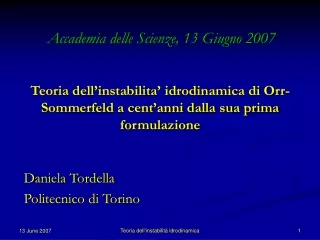 Teoria dell’instabilita’ idrodinamica di Orr-Sommerfeld a cent’anni dalla sua prima formulazione