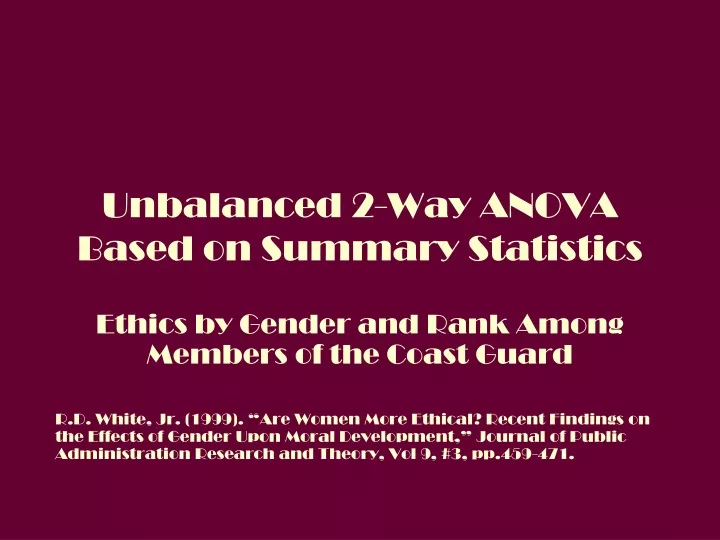 unbalanced 2 way anova based on summary statistics