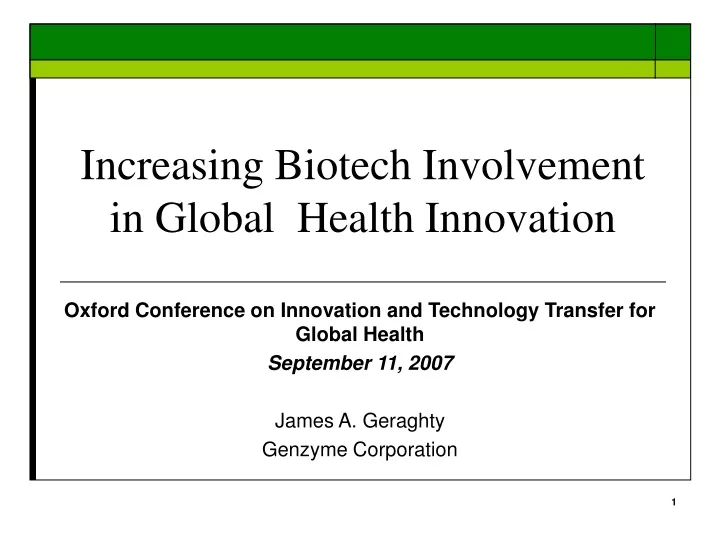 increasing biotech involvement in global health innovation