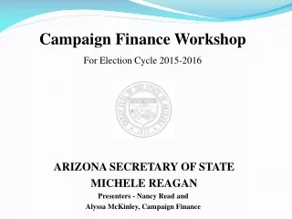 Campaign Finance Workshop For Election Cycle 2015-2016