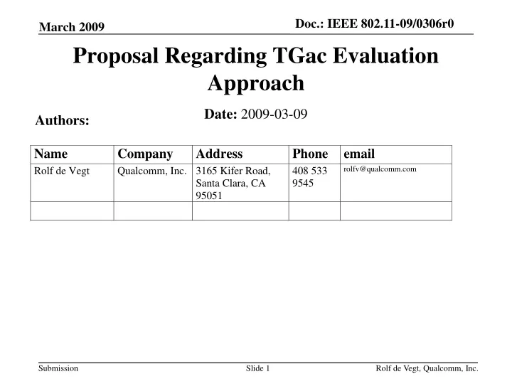 proposal regarding tgac evaluation approach