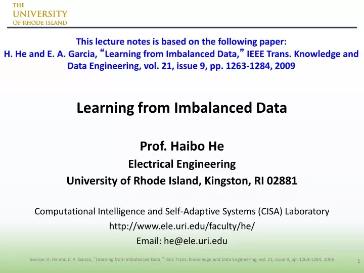 learning from imbalanced data prof haibo