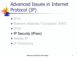 Advanced Issues in Internet Protocol (IP)