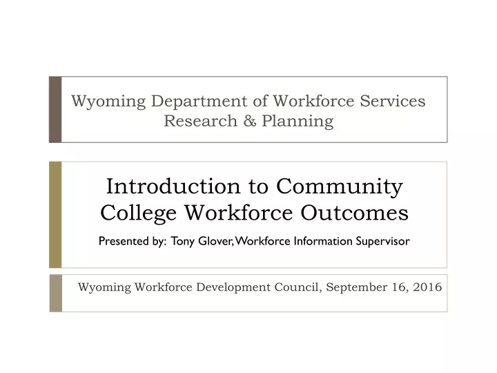 introduction to community college workforce outcomes
