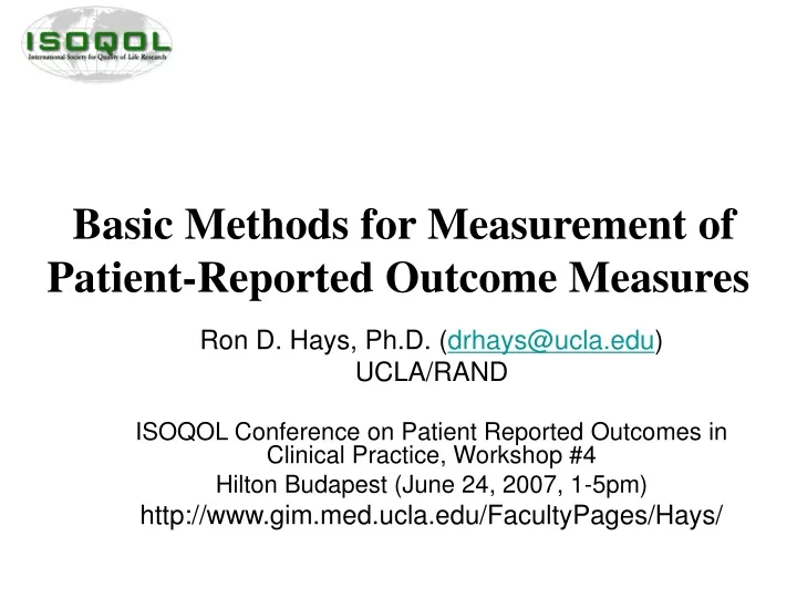 basic methods for measurement of patient reported outcome measures