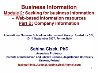 Sabina Cisek, PhD Associate Professor