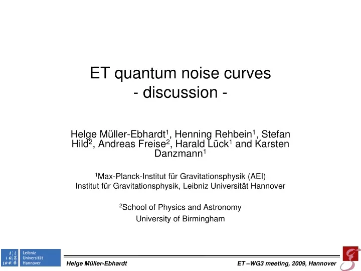 et quantum noise curves discussion