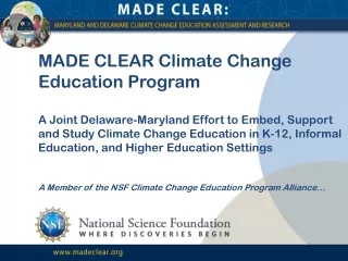 MARYLAND AND DELAWARE CLIMATE CHANGE EDUCATION ASSESSMENT AND RESEARCH