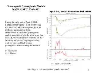 Geomagnetic/Ionospheric Models NASA/GSFC, Code 692