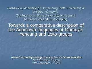Towards a comparative description of the Adamawa languages of Mumuye-Yendang and Leko groups