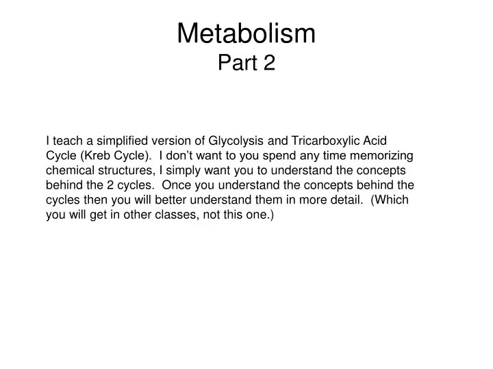 metabolism part 2