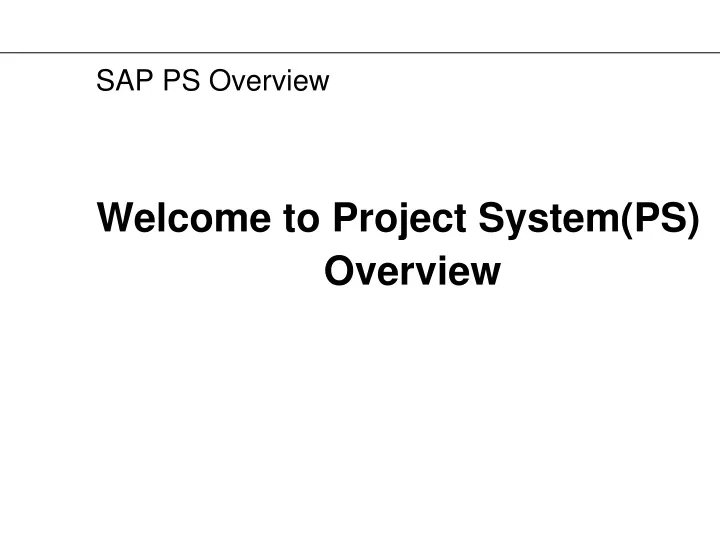 sap ps overview